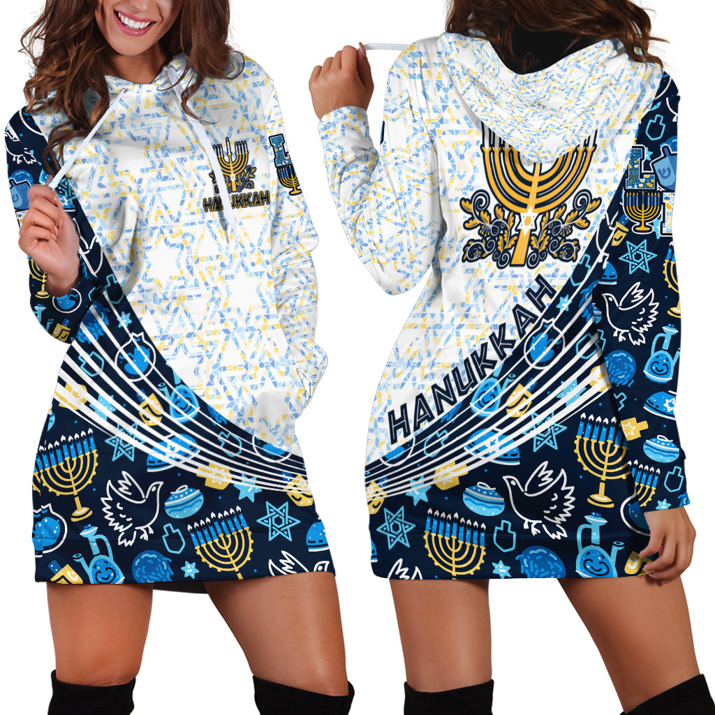Happy Hanukkah Hoodie Dress Menorah and Dreidel - Wonder Print Shop