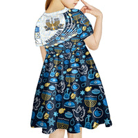 Happy Hanukkah Kid Short Sleeve Dress Menorah and Dreidel - Wonder Print Shop