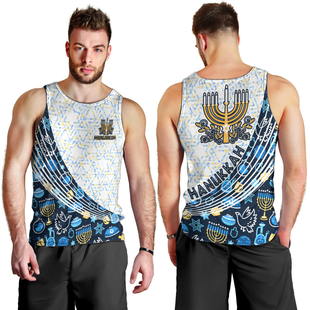 Happy Hanukkah Men Tank Top Menorah and Dreidel - Wonder Print Shop