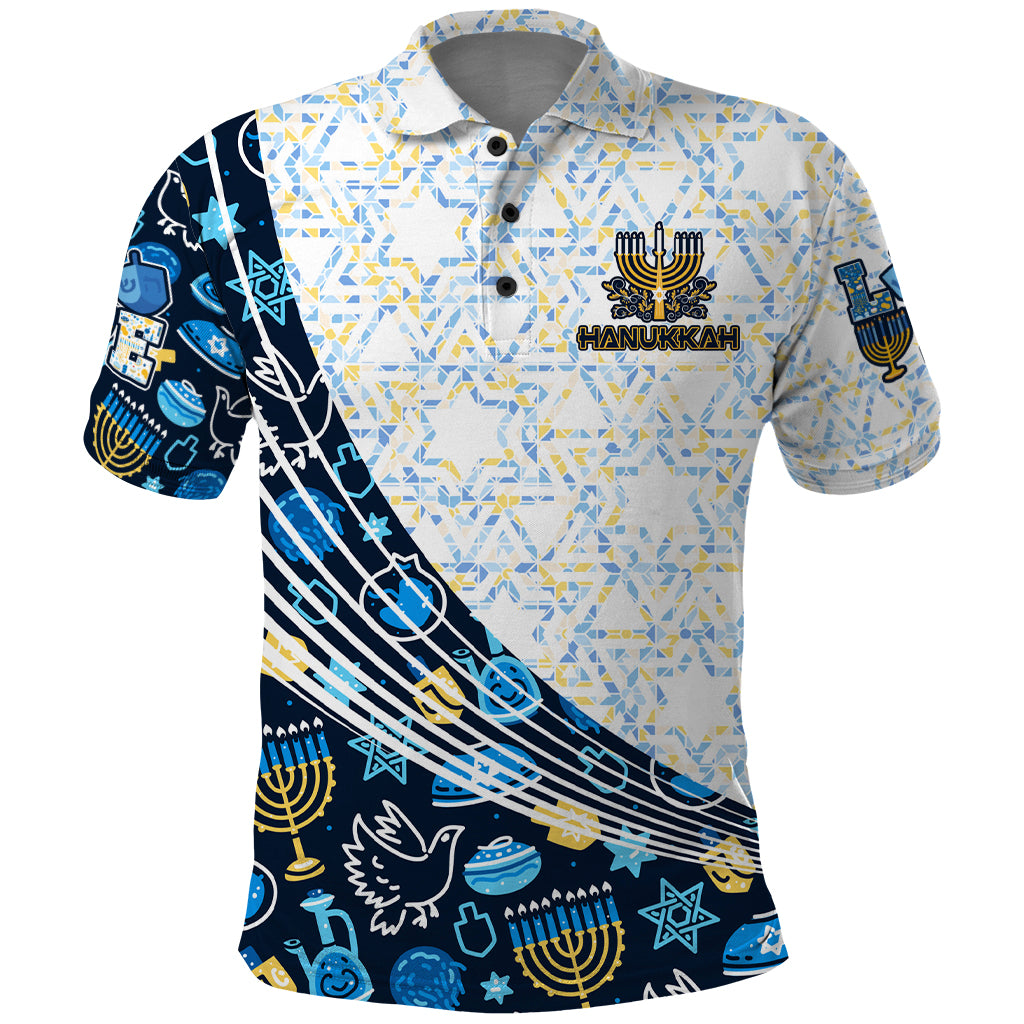 Happy Hanukkah Polo Shirt Menorah and Dreidel - Wonder Print Shop