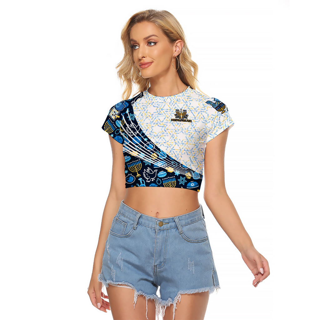 Happy Hanukkah Raglan Cropped T Shirt Menorah and Dreidel - Wonder Print Shop