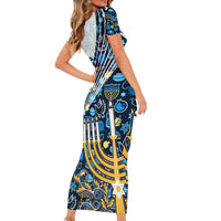 Happy Hanukkah Short Sleeve Bodycon Dress Menorah and Dreidel - Wonder Print Shop