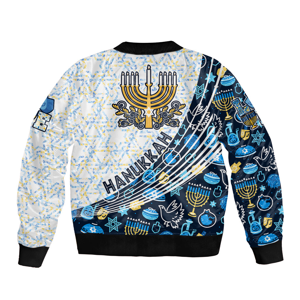 Happy Hanukkah Sleeve Zip Bomber Jacket Menorah and Dreidel - Wonder Print Shop