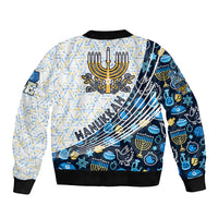 Happy Hanukkah Sleeve Zip Bomber Jacket Menorah and Dreidel - Wonder Print Shop