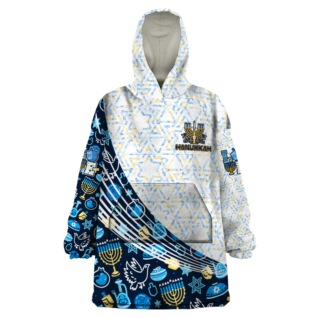 Happy Hanukkah Wearable Blanket Hoodie Menorah and Dreidel - Wonder Print Shop