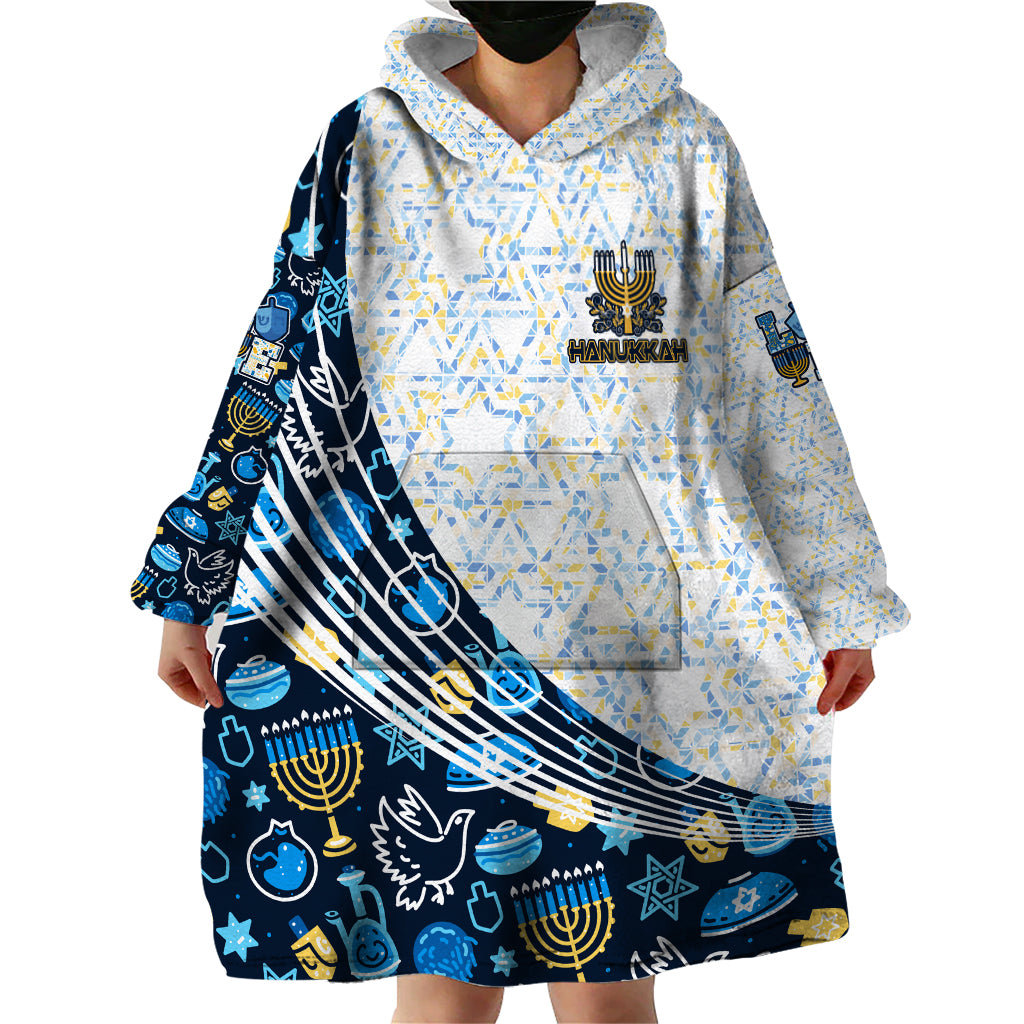Happy Hanukkah Wearable Blanket Hoodie Menorah and Dreidel - Wonder Print Shop
