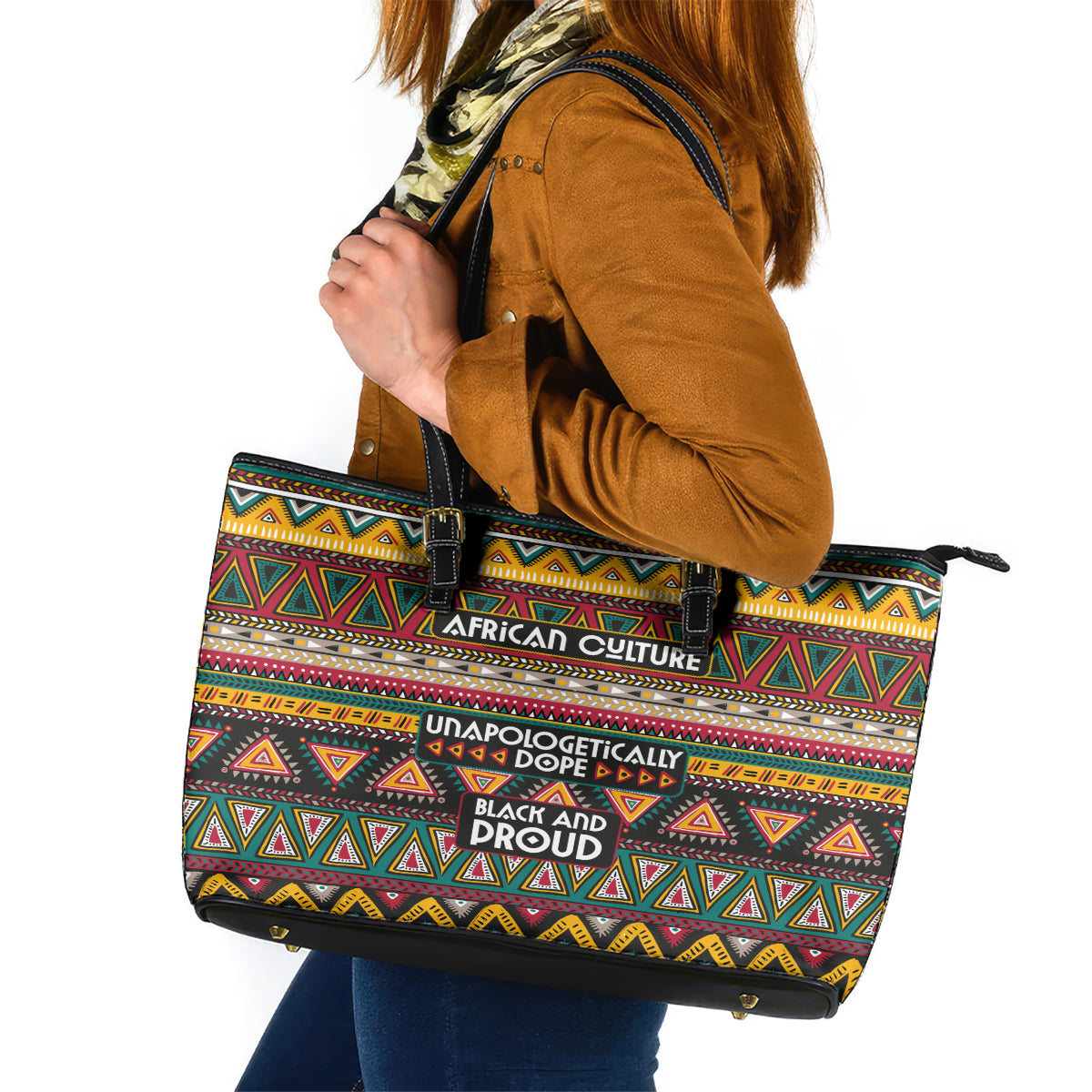 Colorful African Pattern Leather Tote Bag - Wonder Print Shop