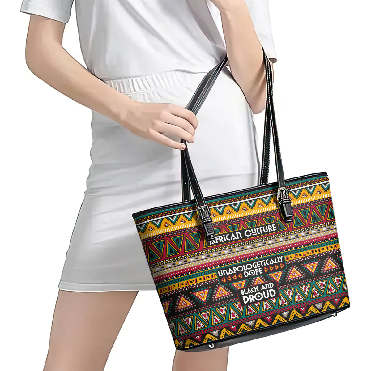 Colorful African Pattern Leather Tote Bag - Wonder Print Shop