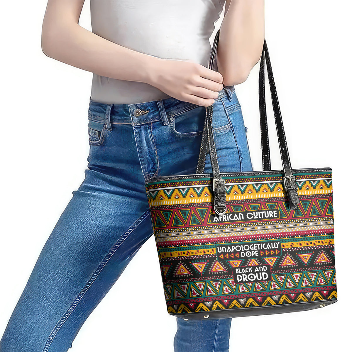 Colorful African Pattern Leather Tote Bag - Wonder Print Shop