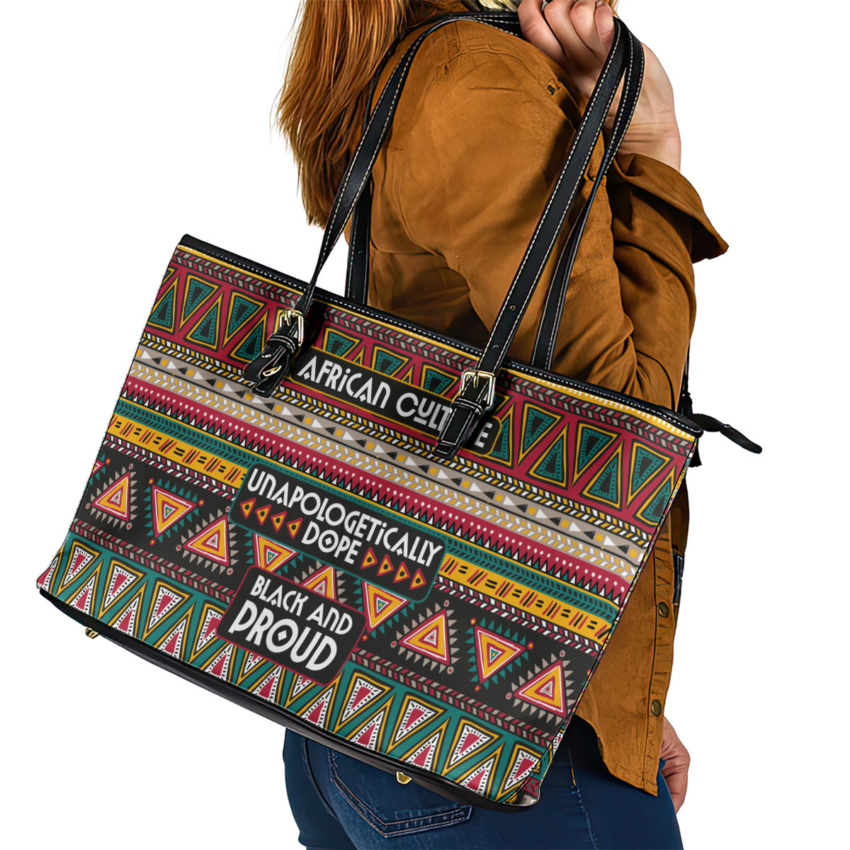 Colorful African Pattern Leather Tote Bag - Wonder Print Shop