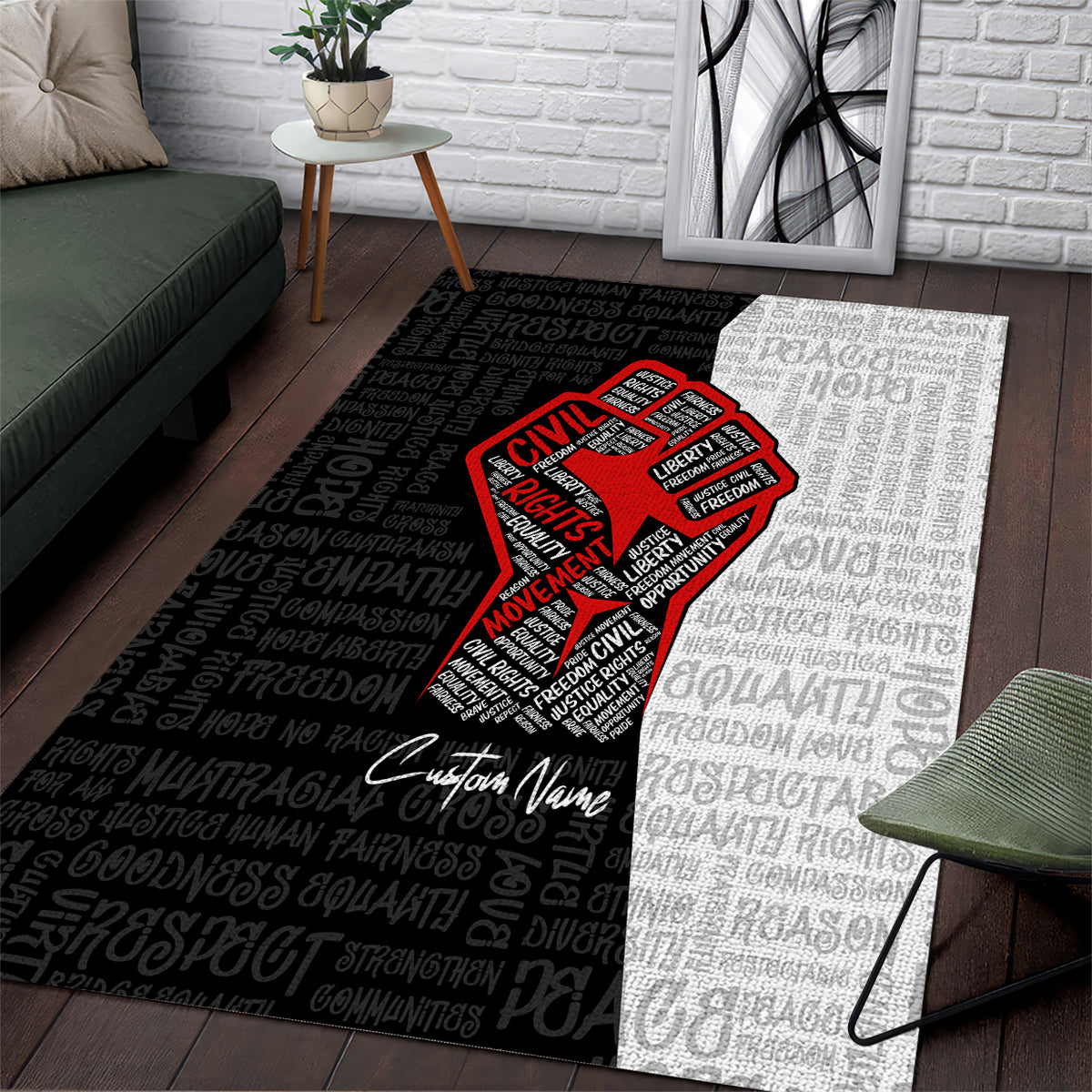 Personalized Civil Rights Movement Justice Fist Area Rug - Wonder Print Shop