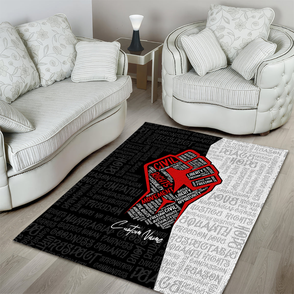 Personalized Civil Rights Movement Justice Fist Area Rug - Wonder Print Shop