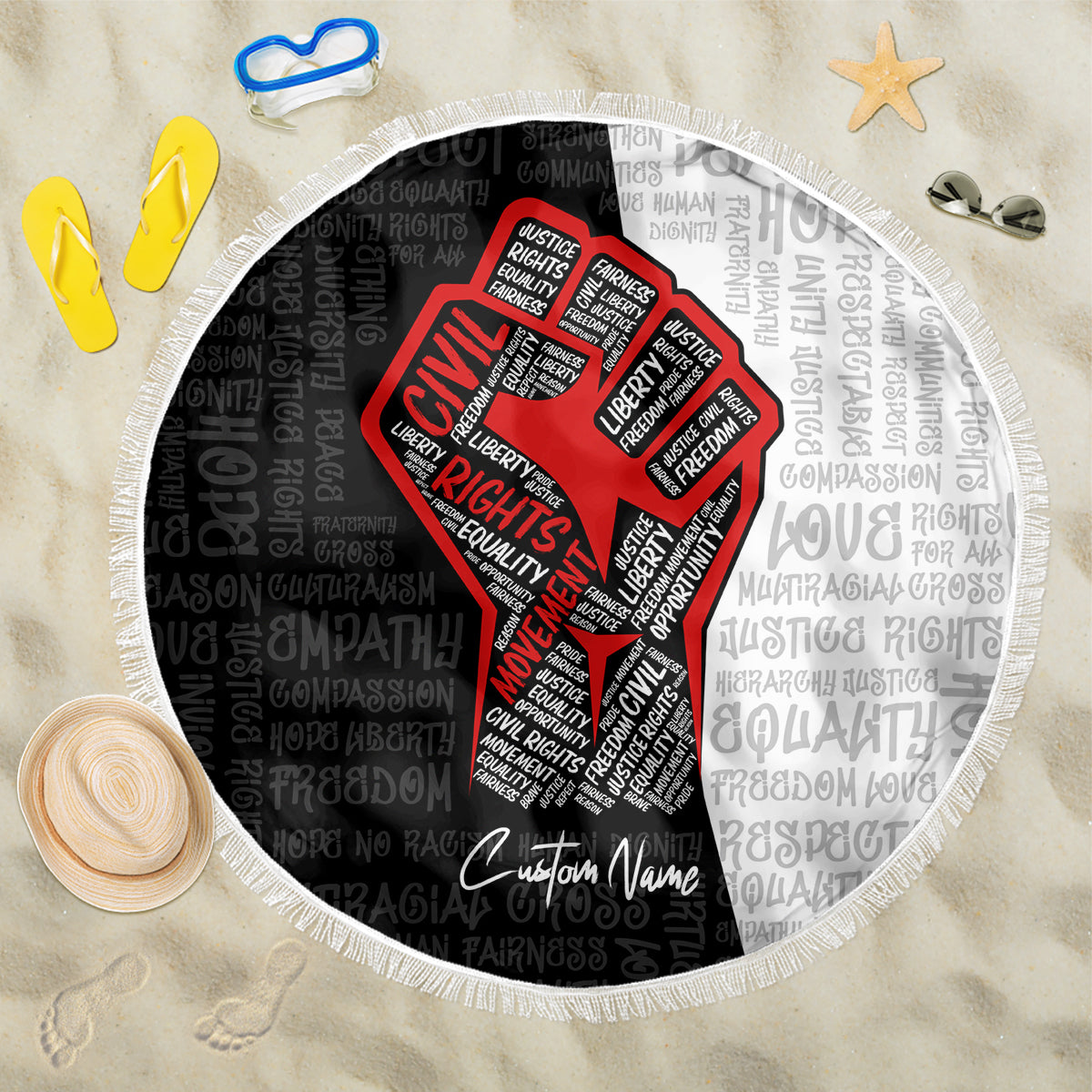 Personalized Civil Rights Movement Justice Fist Beach Blanket - Wonder Print Shop