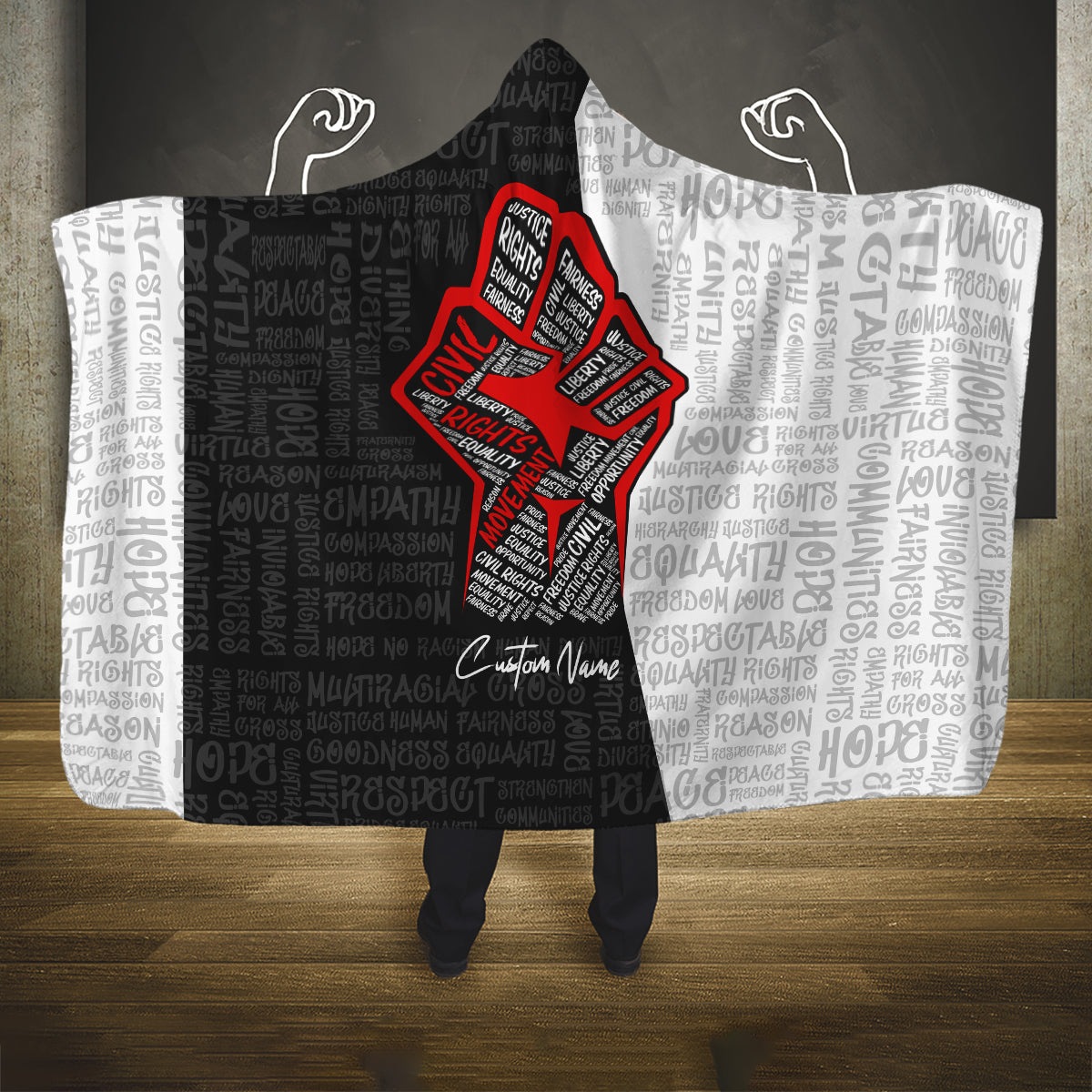 Personalized Civil Rights Movement Justice Fist Hooded Blanket