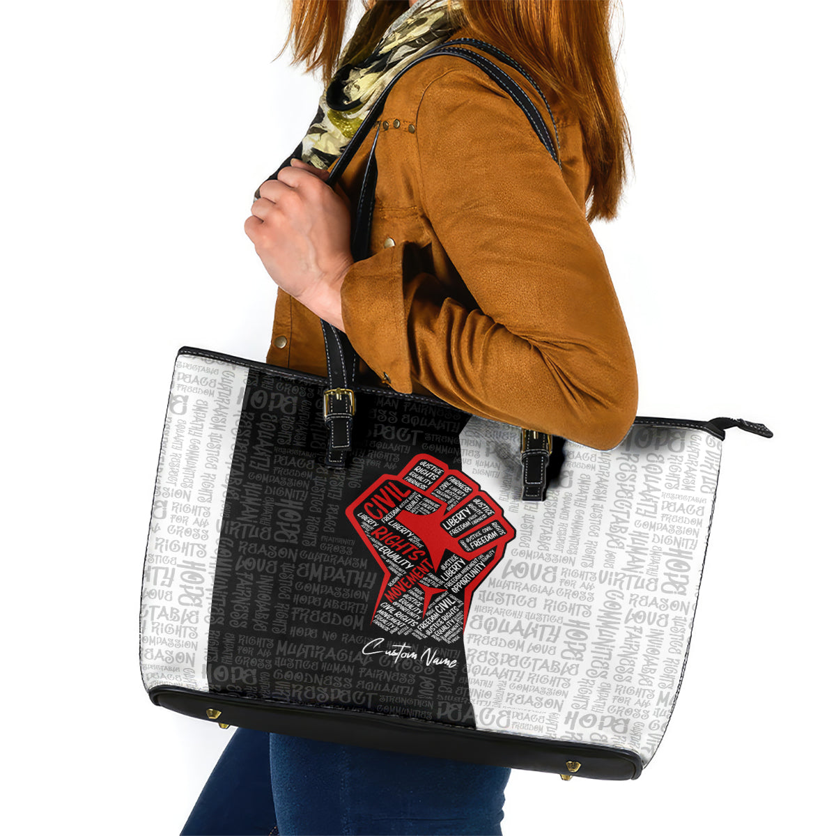 Personalized Civil Rights Movement Justice Fist Leather Tote Bag - Wonder Print Shop