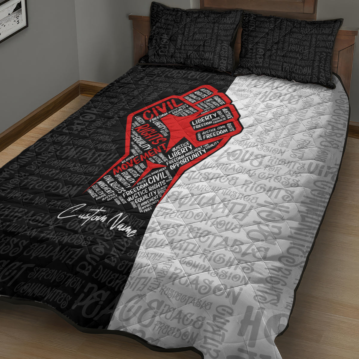 Personalized Civil Rights Movement Justice Fist Quilt Bed Set - Wonder Print Shop