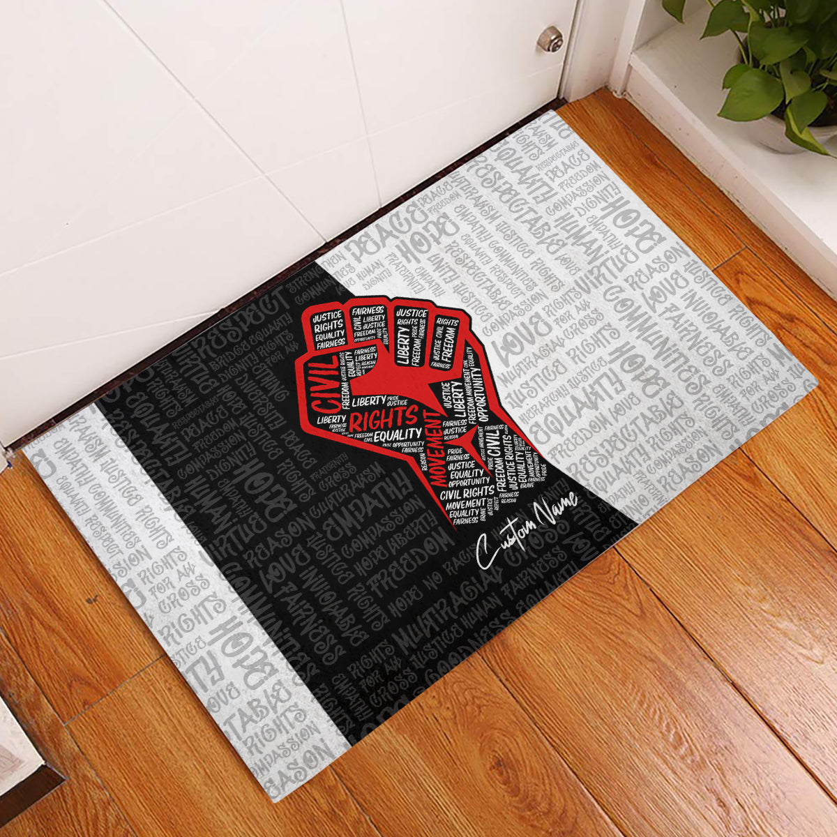 Personalized Civil Rights Movement Justice Fist Rubber Doormat - Wonder Print Shop