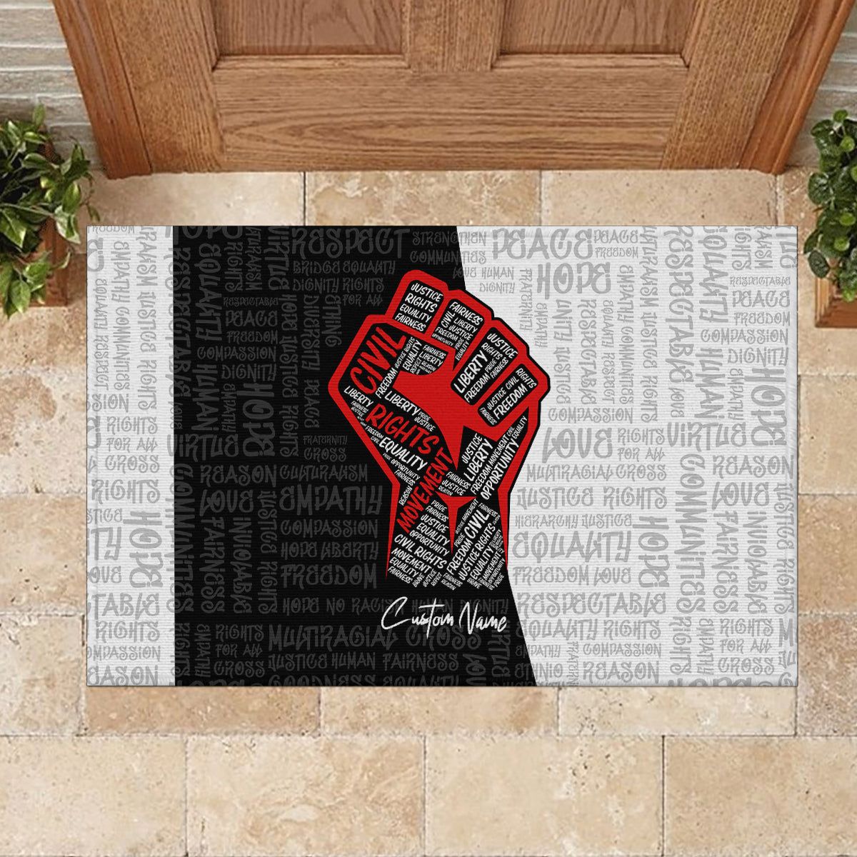 Personalized Civil Rights Movement Justice Fist Rubber Doormat - Wonder Print Shop