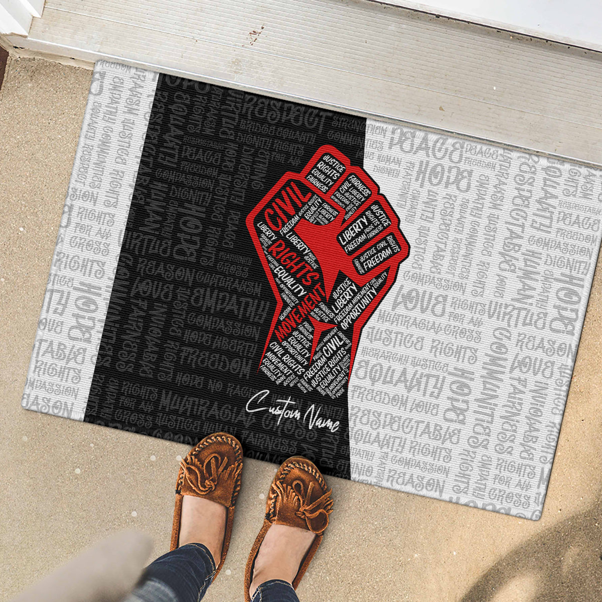 Personalized Civil Rights Movement Justice Fist Rubber Doormat - Wonder Print Shop