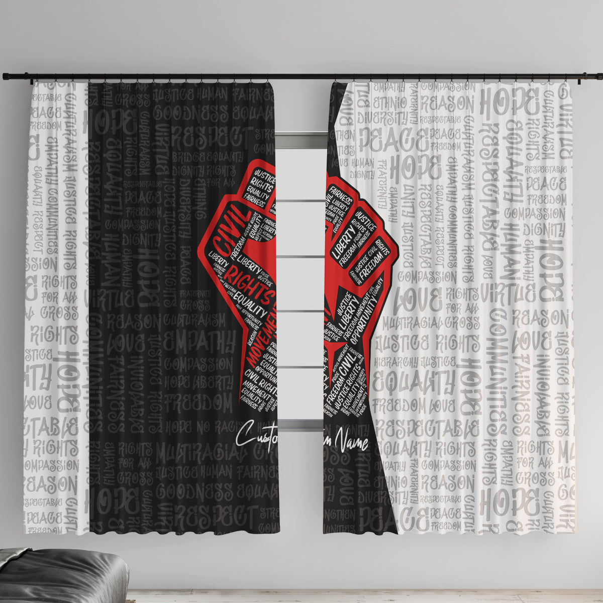 Personalized Civil Rights Movement Justice Fist Window Curtain - Wonder Print Shop