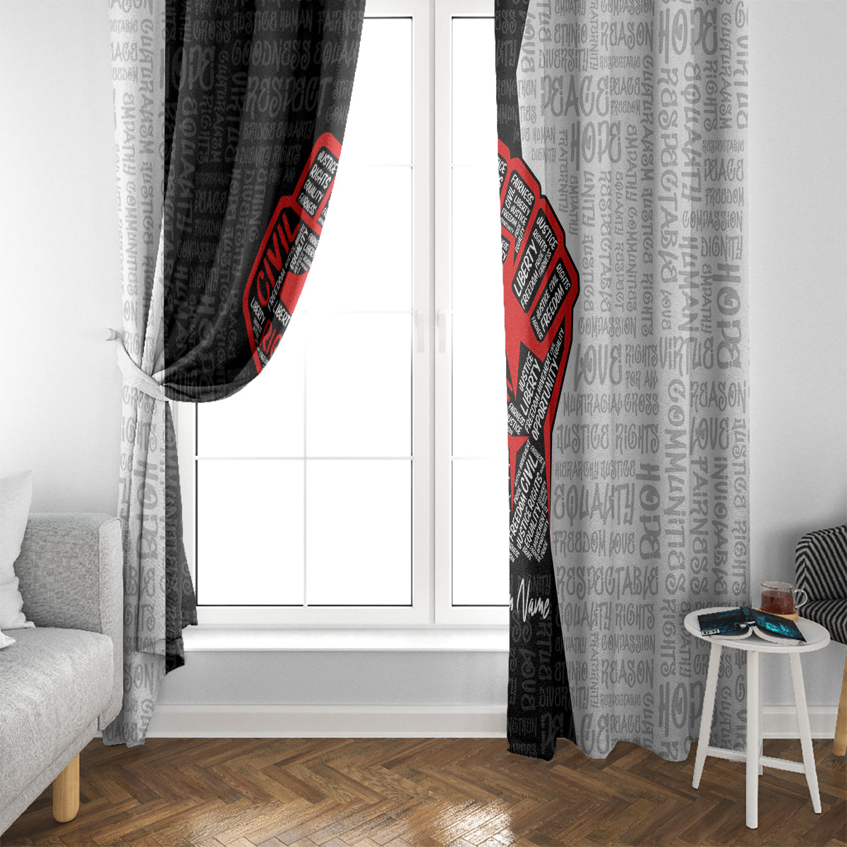 Personalized Civil Rights Movement Justice Fist Window Curtain - Wonder Print Shop