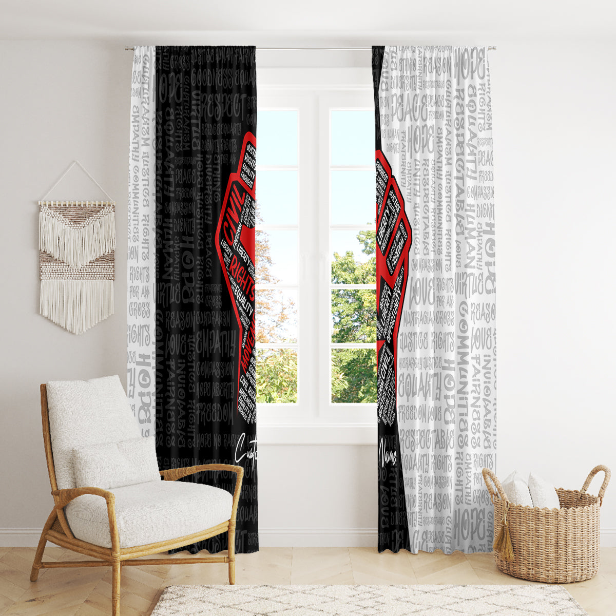 Personalized Civil Rights Movement Justice Fist Window Curtain - Wonder Print Shop