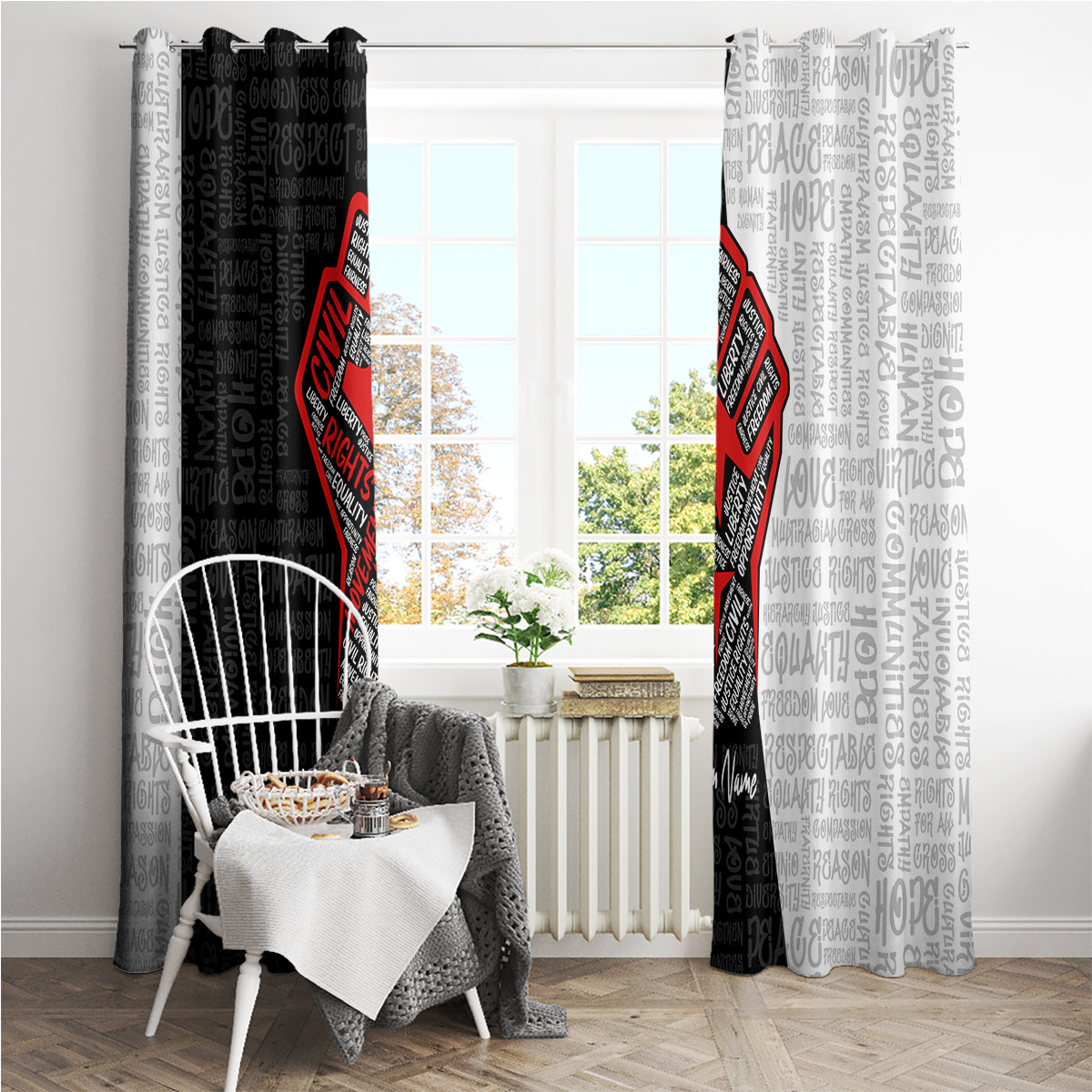 Personalized Civil Rights Movement Justice Fist Window Curtain - Wonder Print Shop