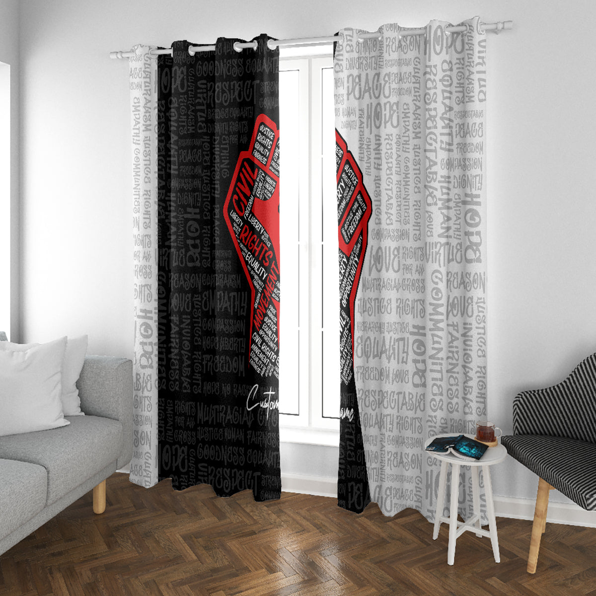 Personalized Civil Rights Movement Justice Fist Window Curtain - Wonder Print Shop