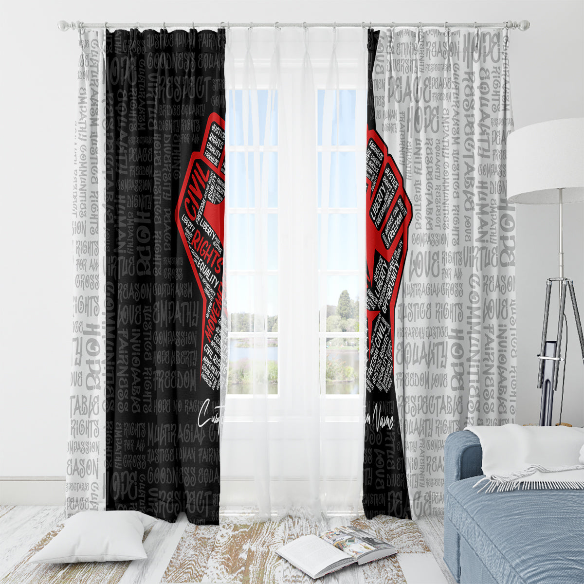 Personalized Civil Rights Movement Justice Fist Window Curtain - Wonder Print Shop