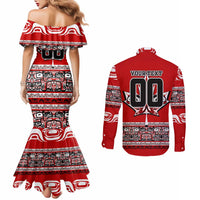 Haida Hockey Canada Couples Matching Mermaid Dress and Long Sleeve Button Shirt Maple Leaf