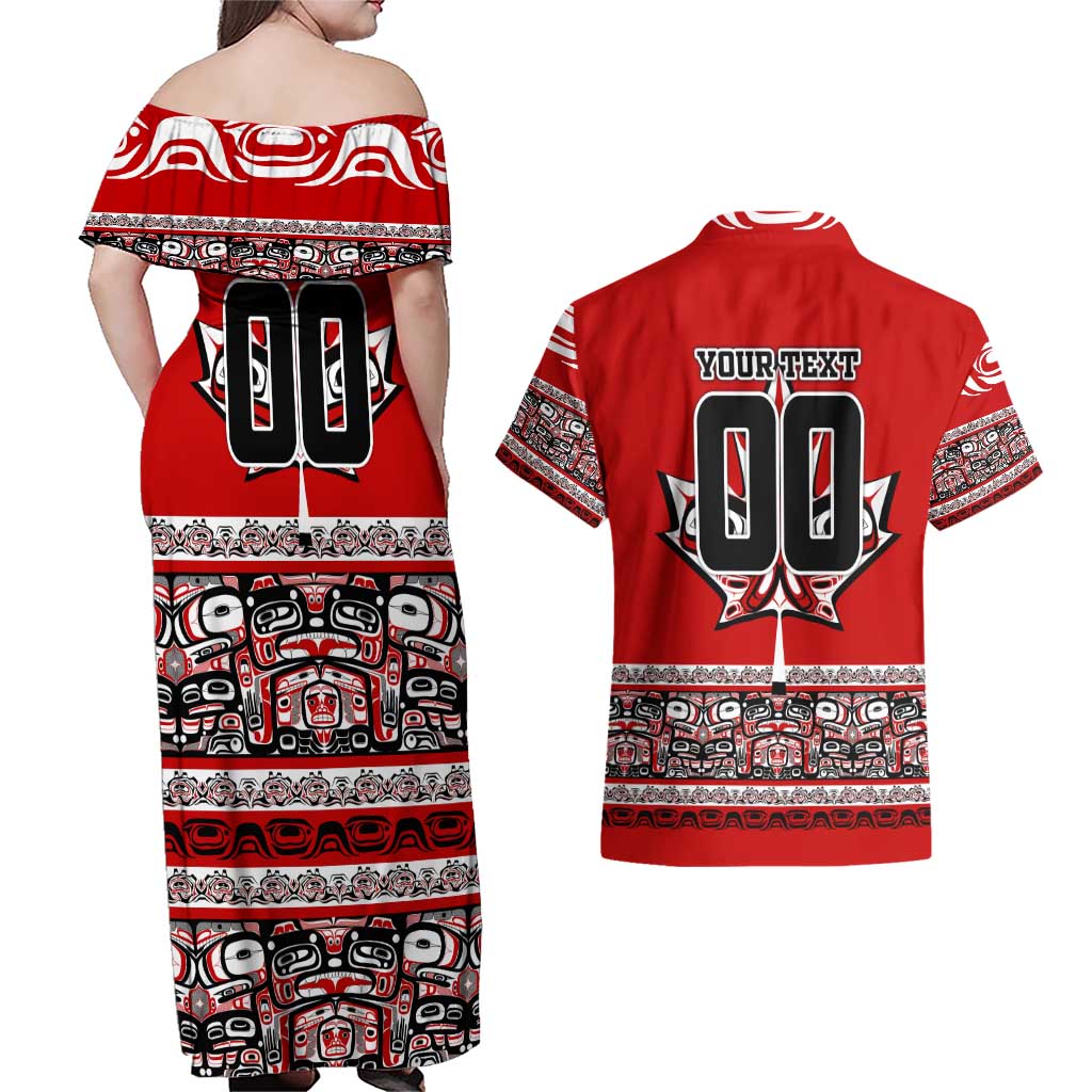 Haida Hockey Canada Couples Matching Off Shoulder Maxi Dress and Hawaiian Shirt Maple Leaf