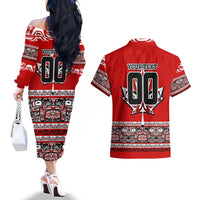 Haida Hockey Canada Couples Matching Off The Shoulder Long Sleeve Dress and Hawaiian Shirt Maple Leaf