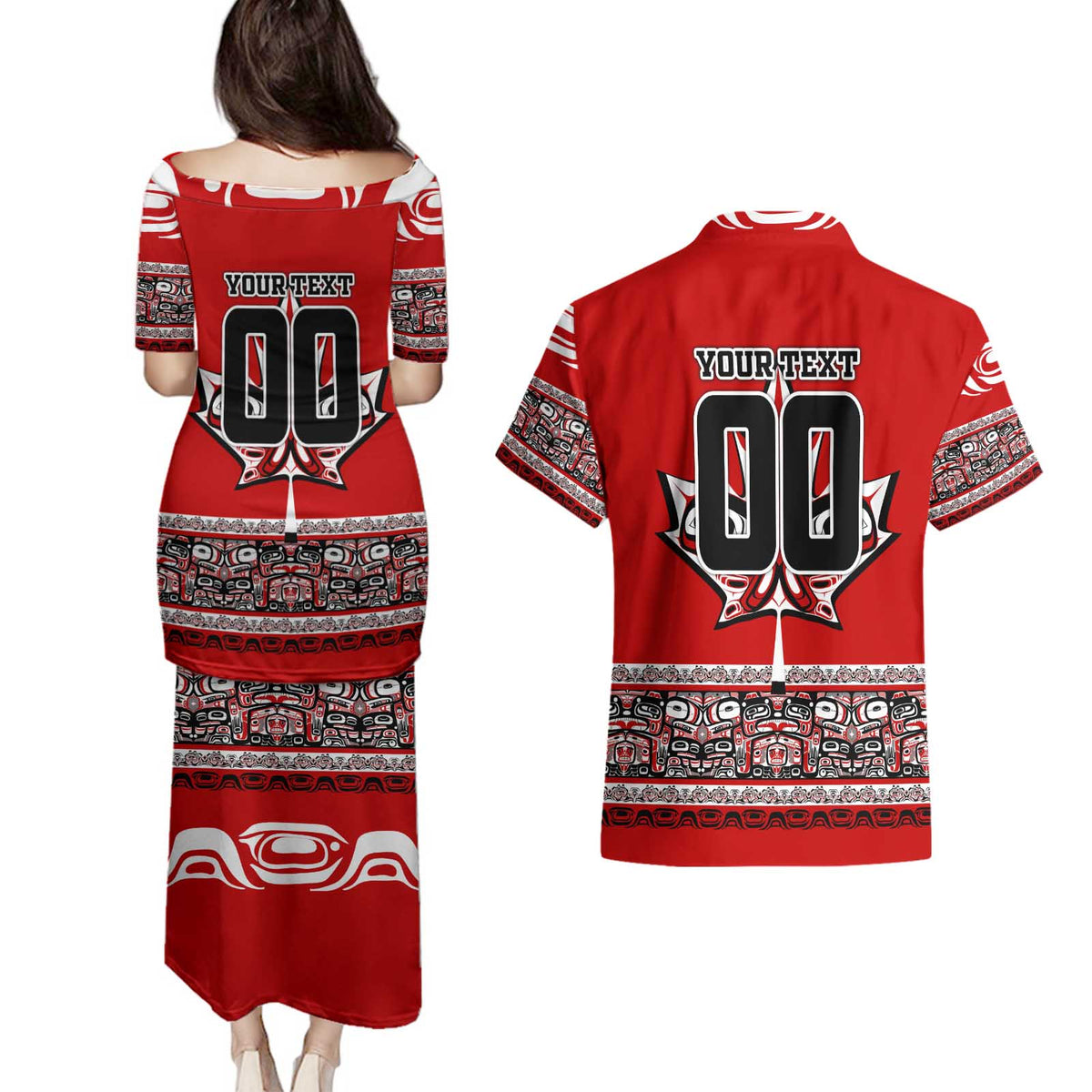 Haida Hockey Canada Couples Matching Puletasi and Hawaiian Shirt Maple Leaf