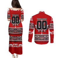 Haida Hockey Canada Couples Matching Puletasi and Long Sleeve Button Shirt Maple Leaf