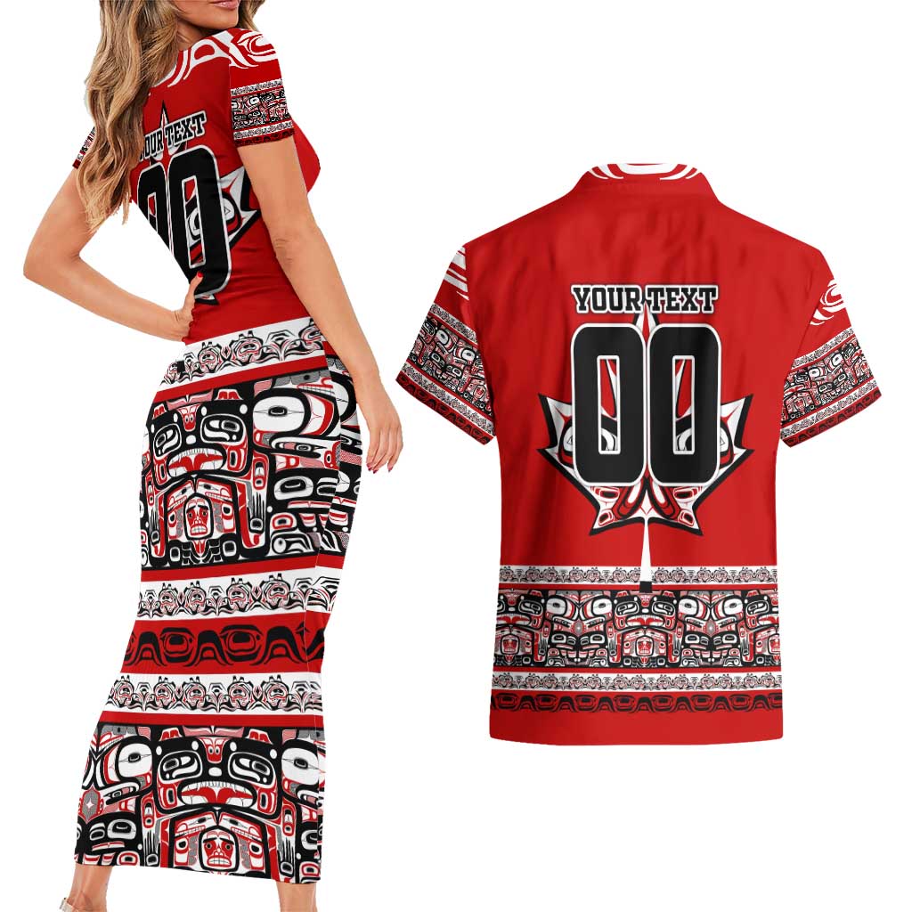 Haida Hockey Canada Couples Matching Short Sleeve Bodycon Dress and Hawaiian Shirt Maple Leaf
