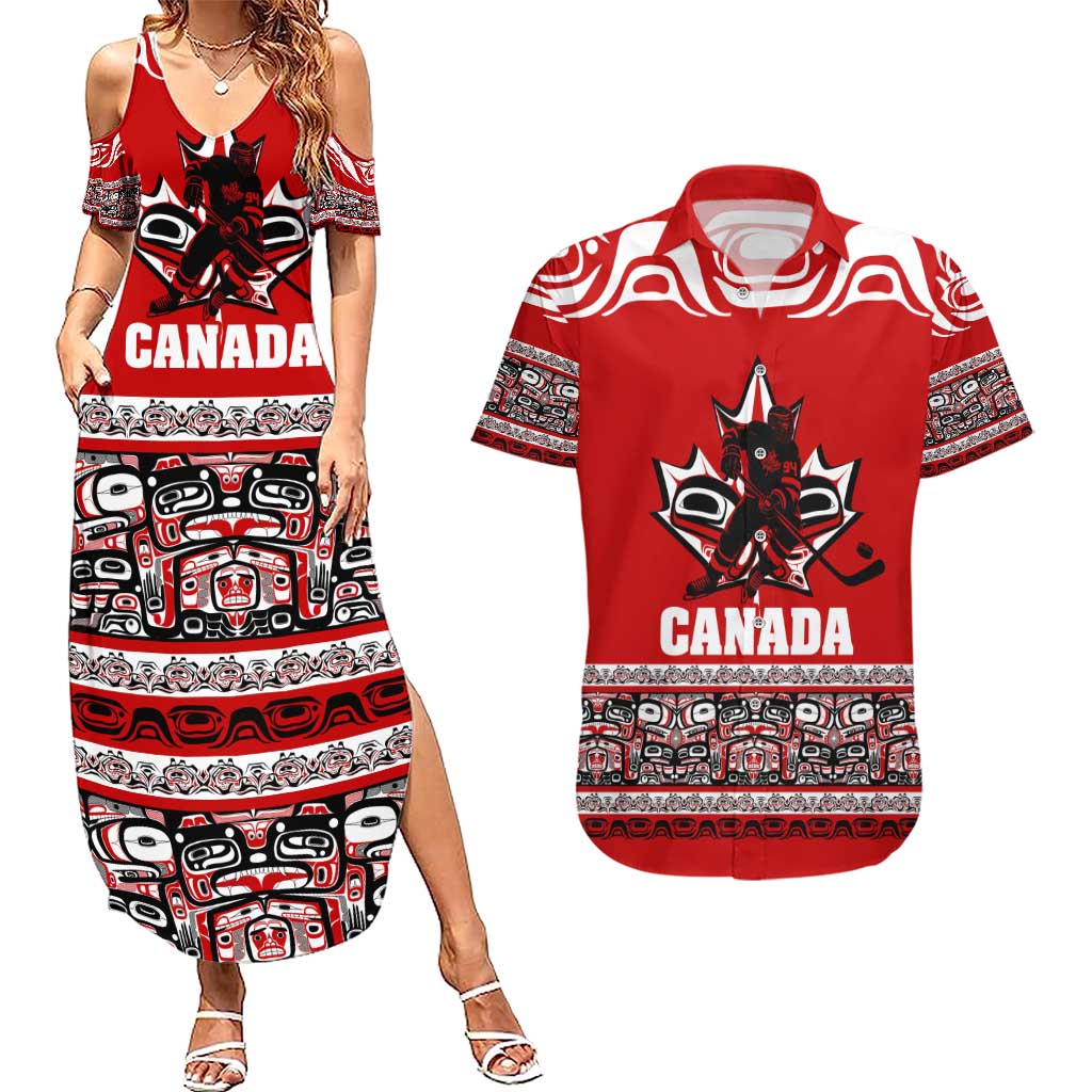 Haida Hockey Canada Couples Matching Summer Maxi Dress and Hawaiian Shirt Maple Leaf