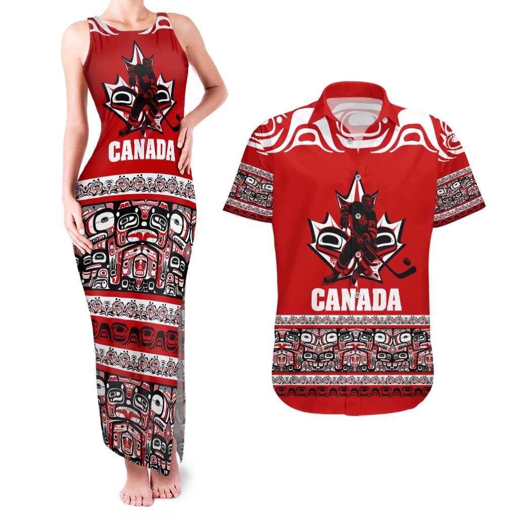 Haida Hockey Canada Couples Matching Tank Maxi Dress and Hawaiian Shirt Maple Leaf