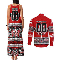 Haida Hockey Canada Couples Matching Tank Maxi Dress and Long Sleeve Button Shirt Maple Leaf