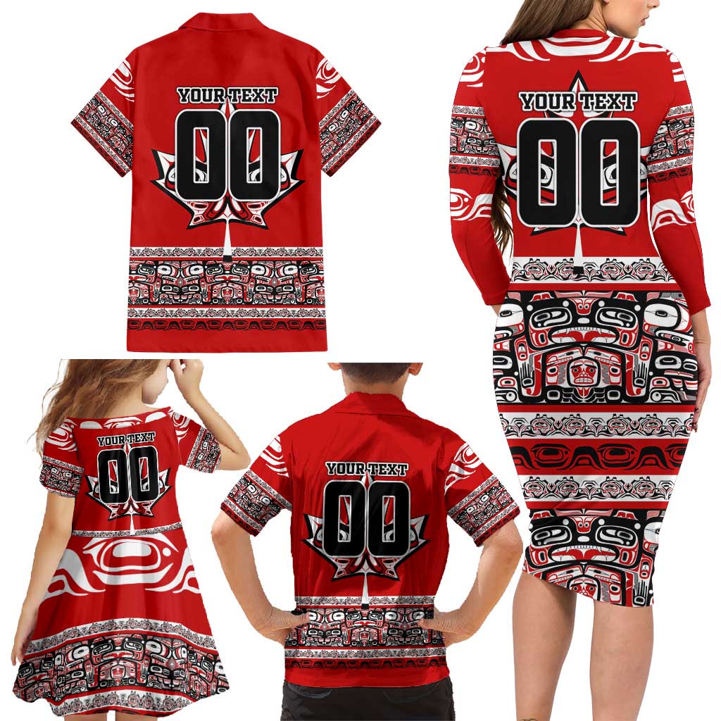 Haida Hockey Canada Family Matching Long Sleeve Bodycon Dress and Hawaiian Shirt Maple Leaf
