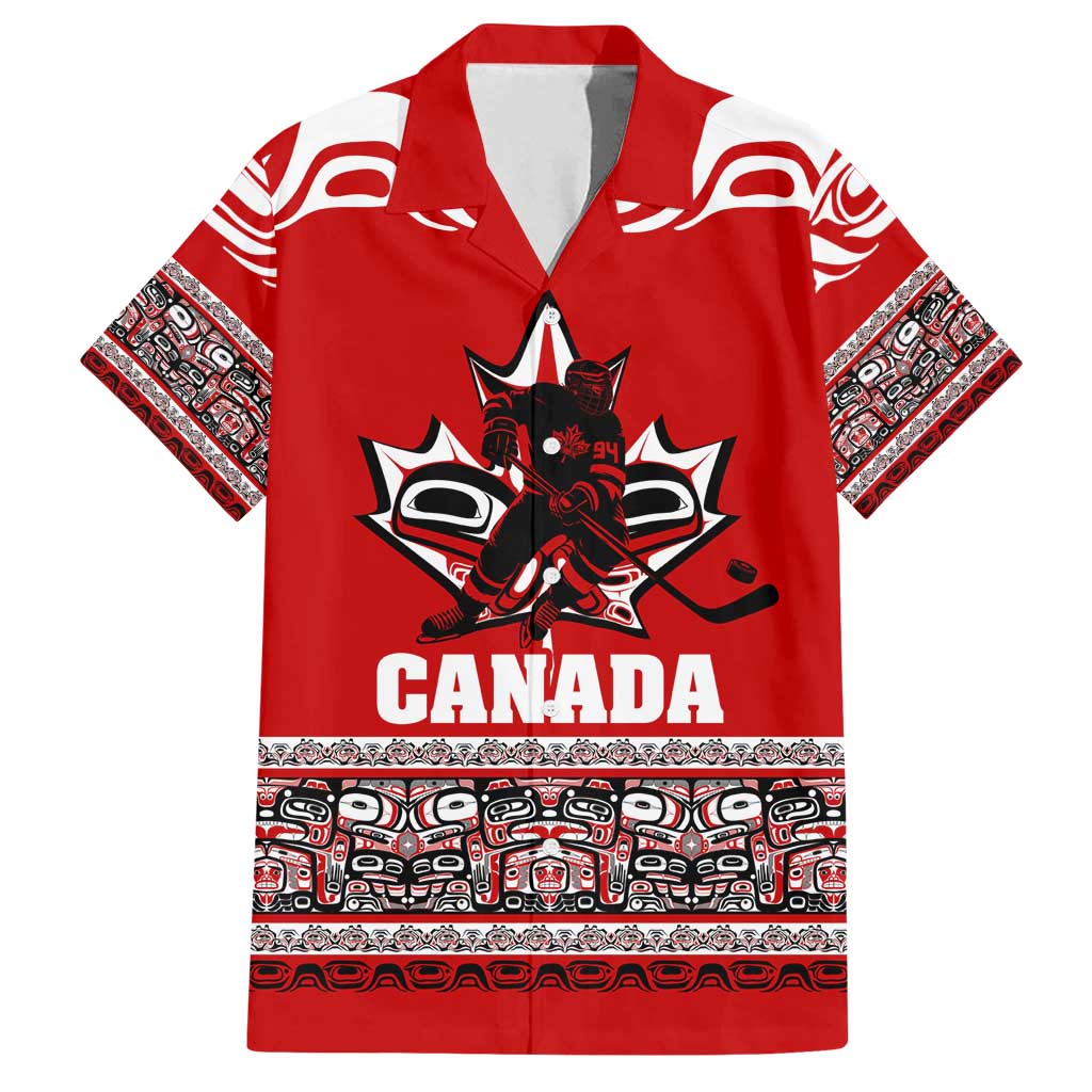 Haida Hockey Canada Family Matching Long Sleeve Bodycon Dress and Hawaiian Shirt Maple Leaf