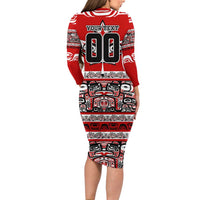 Haida Hockey Canada Family Matching Long Sleeve Bodycon Dress and Hawaiian Shirt Maple Leaf