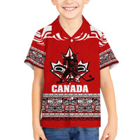 Haida Hockey Canada Family Matching Long Sleeve Bodycon Dress and Hawaiian Shirt Maple Leaf