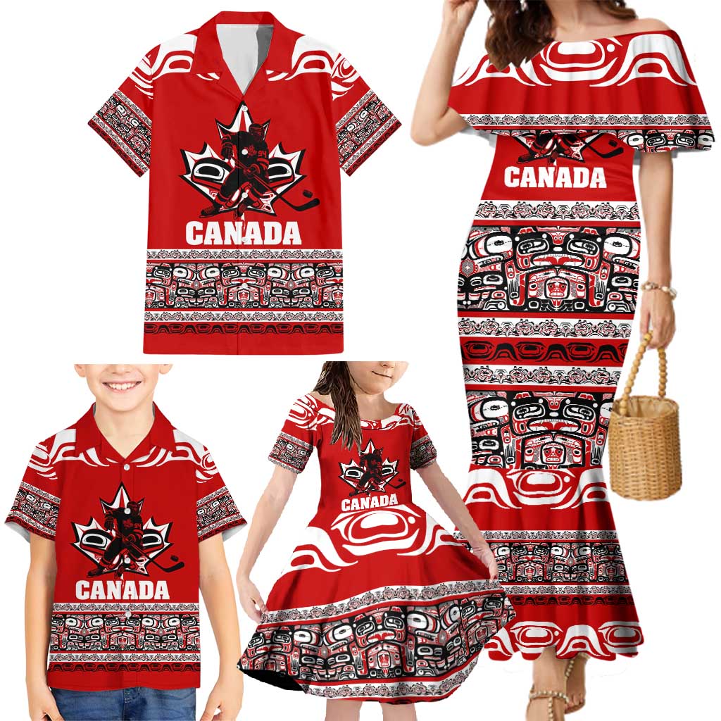 Haida Hockey Canada Family Matching Mermaid Dress and Hawaiian Shirt Maple Leaf