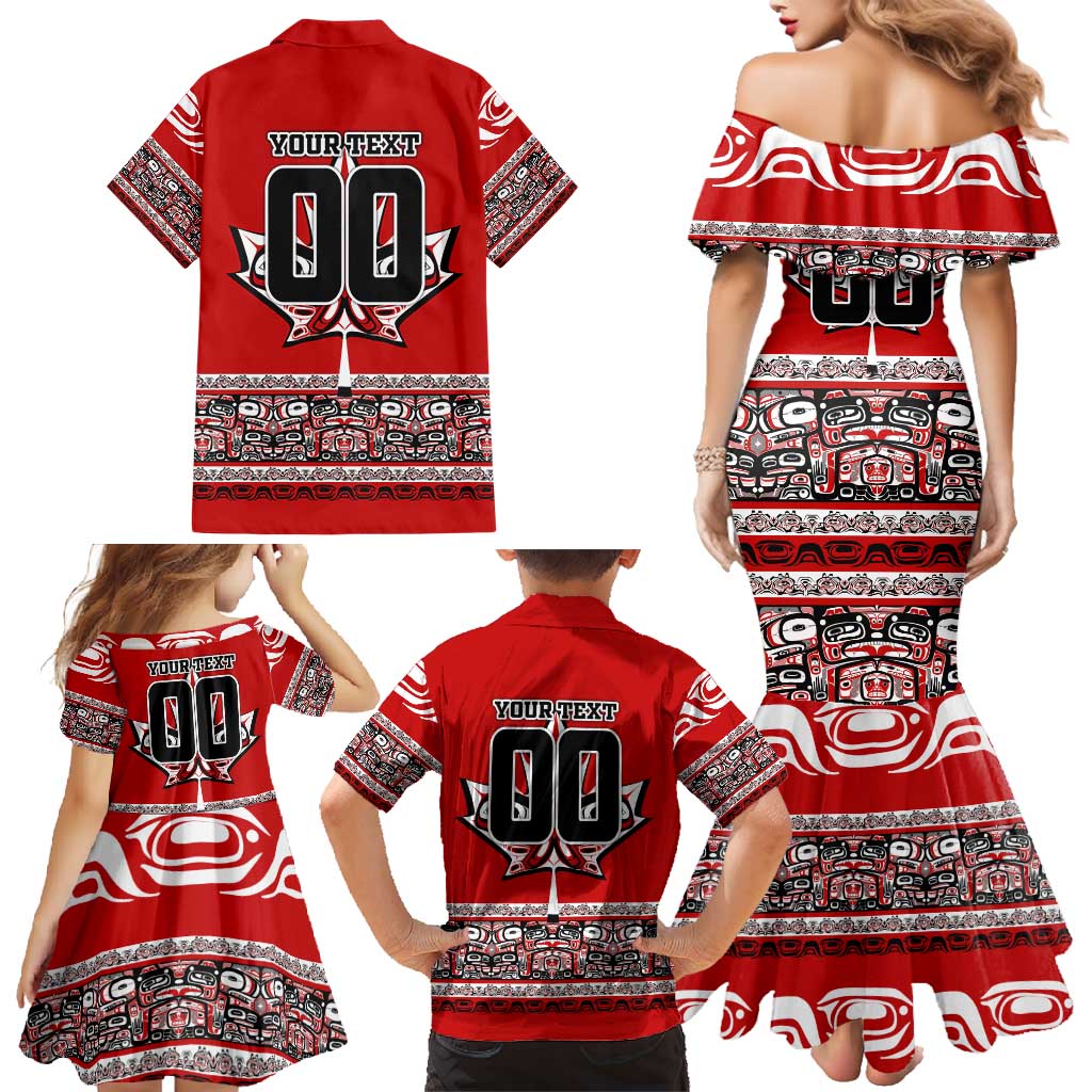 Haida Hockey Canada Family Matching Mermaid Dress and Hawaiian Shirt Maple Leaf