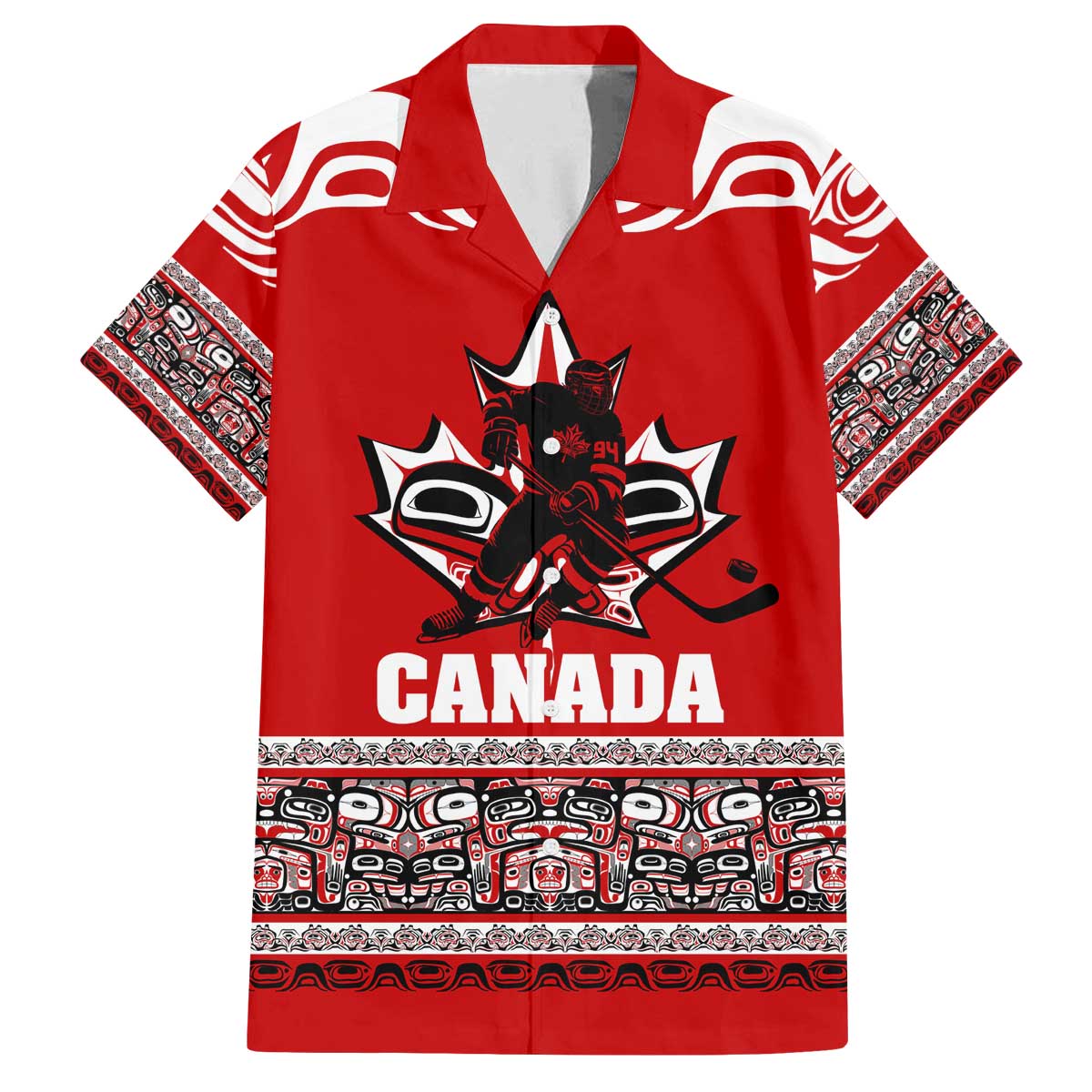 Haida Hockey Canada Family Matching Off The Shoulder Long Sleeve Dress and Hawaiian Shirt Maple Leaf