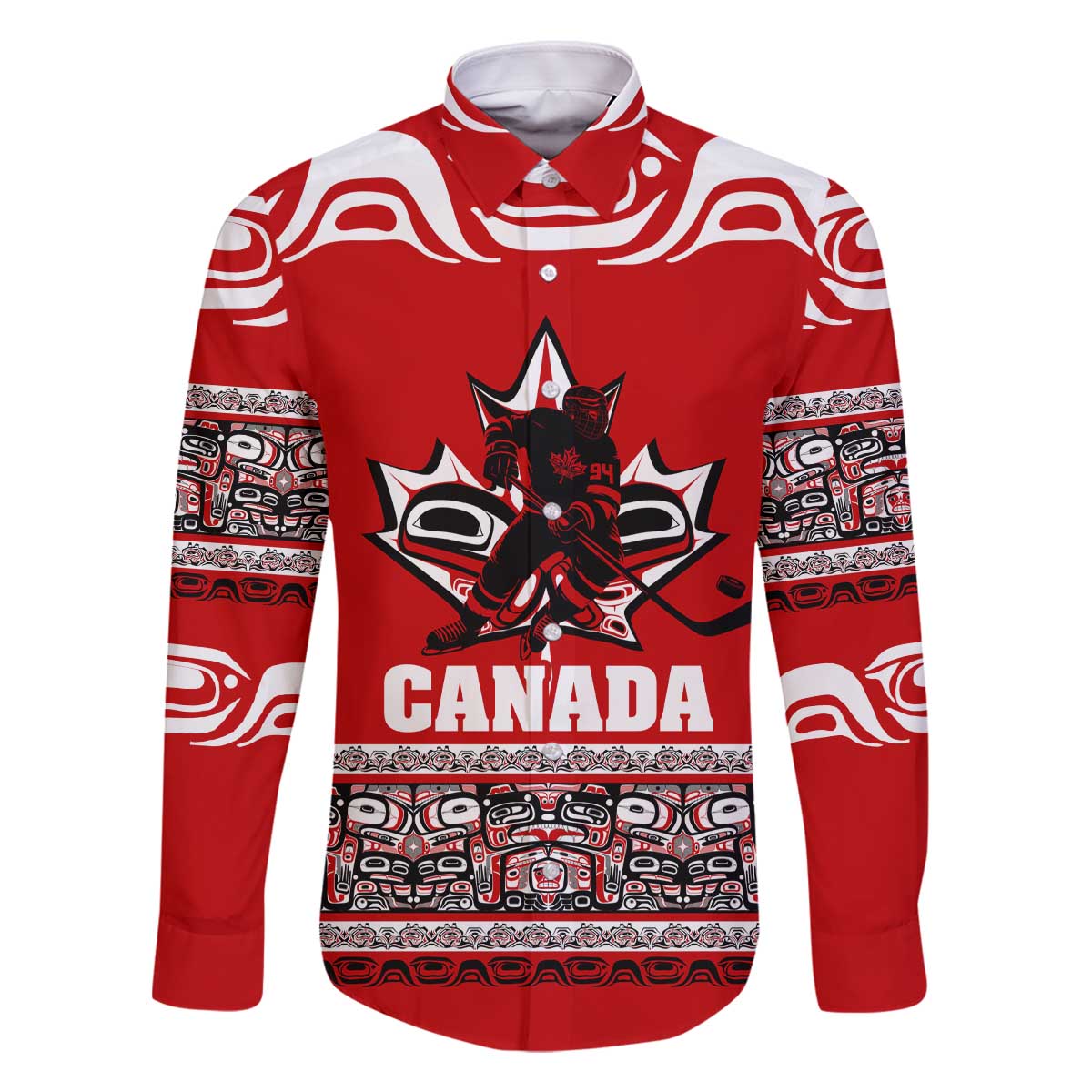 Haida Hockey Canada Family Matching Off The Shoulder Long Sleeve Dress and Hawaiian Shirt Maple Leaf