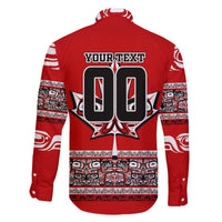 Haida Hockey Canada Family Matching Off The Shoulder Long Sleeve Dress and Hawaiian Shirt Maple Leaf