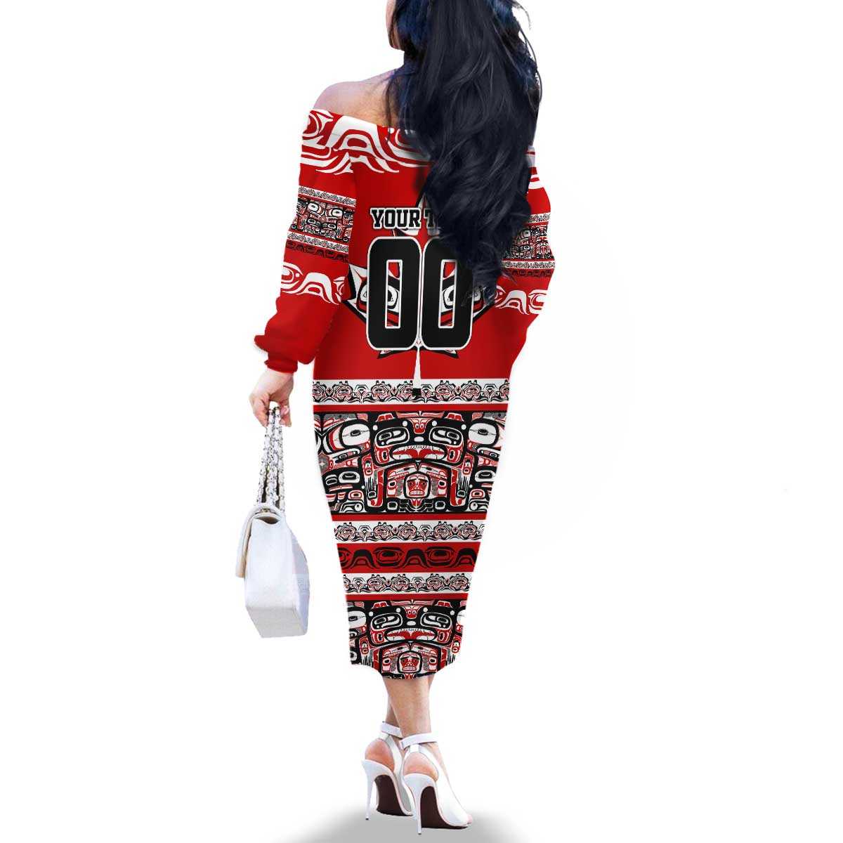 Haida Hockey Canada Family Matching Off The Shoulder Long Sleeve Dress and Hawaiian Shirt Maple Leaf