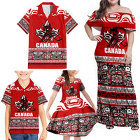 Haida Hockey Canada Family Matching Off Shoulder Maxi Dress and Hawaiian Shirt Maple Leaf