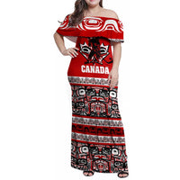 Haida Hockey Canada Family Matching Off Shoulder Maxi Dress and Hawaiian Shirt Maple Leaf